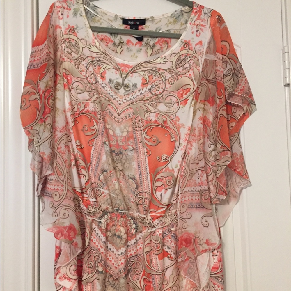 Orange and White Blouse